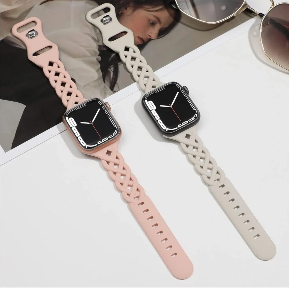 Braided Silicone Bands in Sand Pink & Starlight